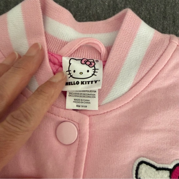 NWT Hello Kitty French Terry Varsity Bomber Jacket (pink/white) Girls size 5 - Picture 6 of 11